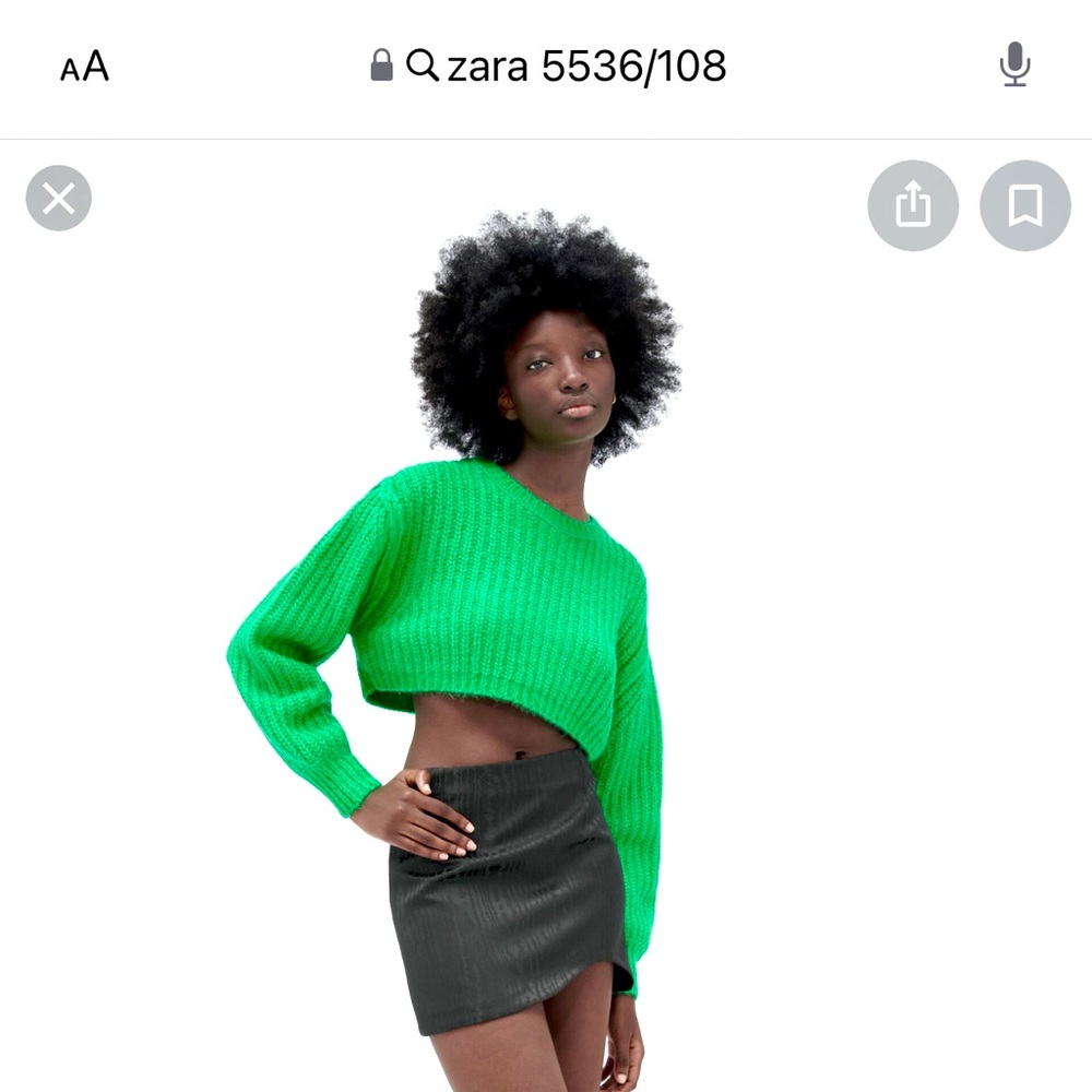 Zara green cropped knit sweater with balloon sleeves